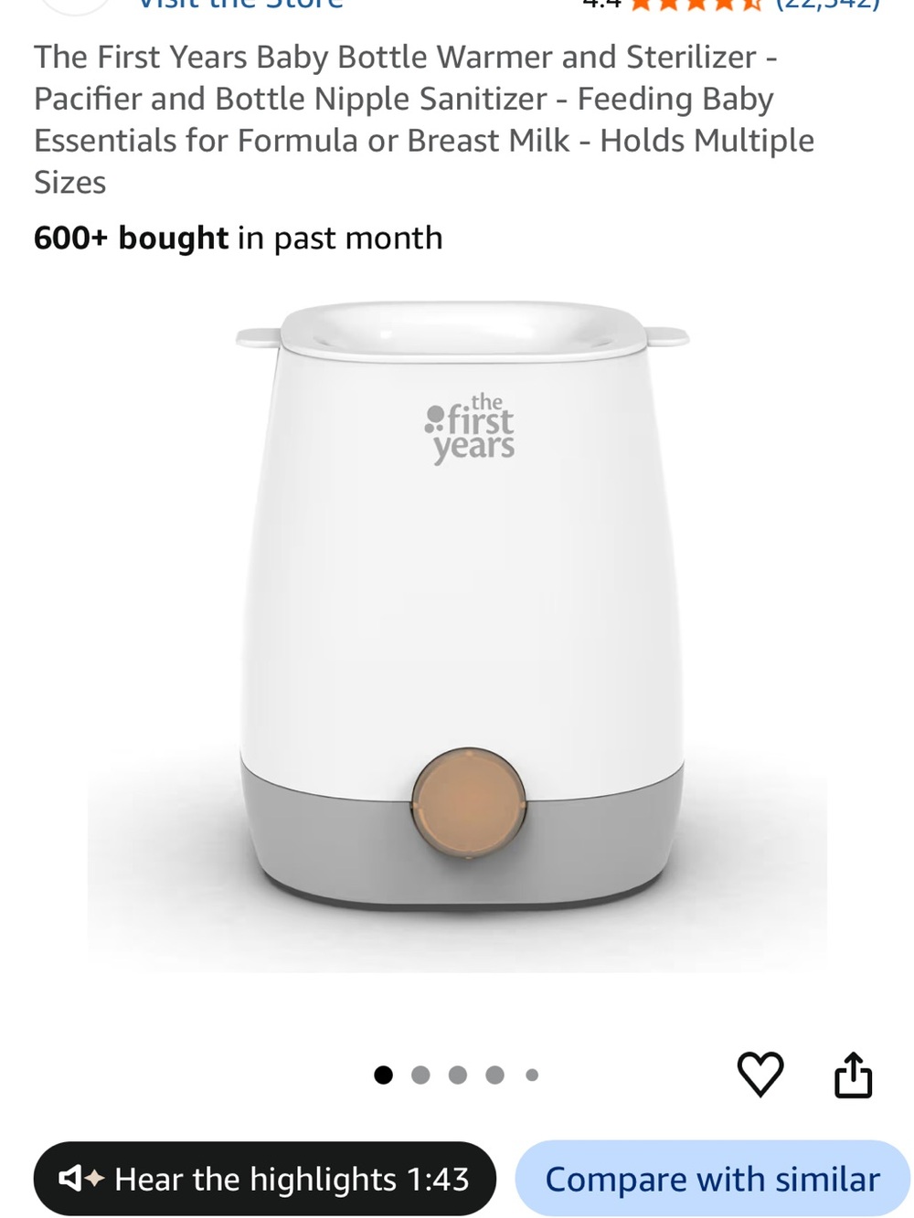 The First Years White & Gray Baby Bottle Warmer